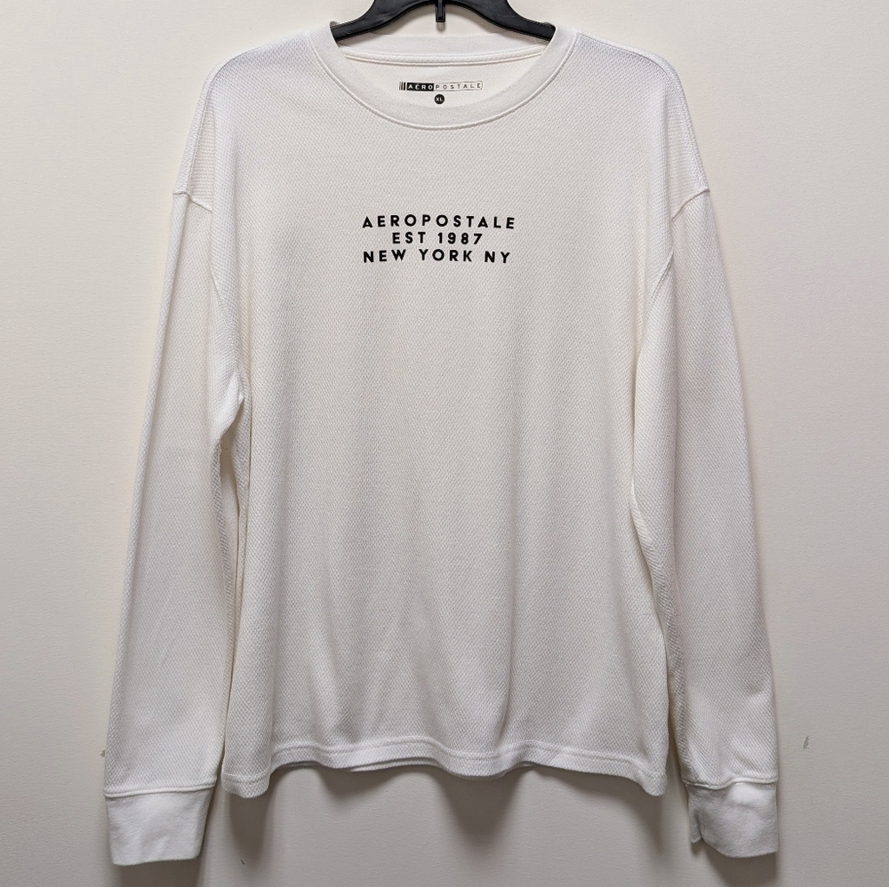 Aeropostale White Crew Neck Long Sleeve Soft Thermal Pullover Men's XL - Picture 2 of 12